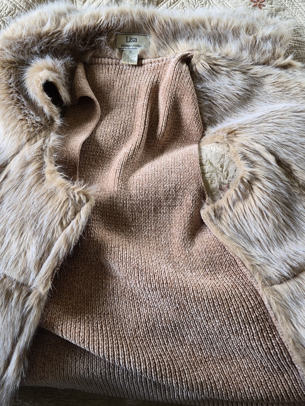 Lisa International Tan Faux Shearling Vest with Fur Trim - Picture 5 of 5